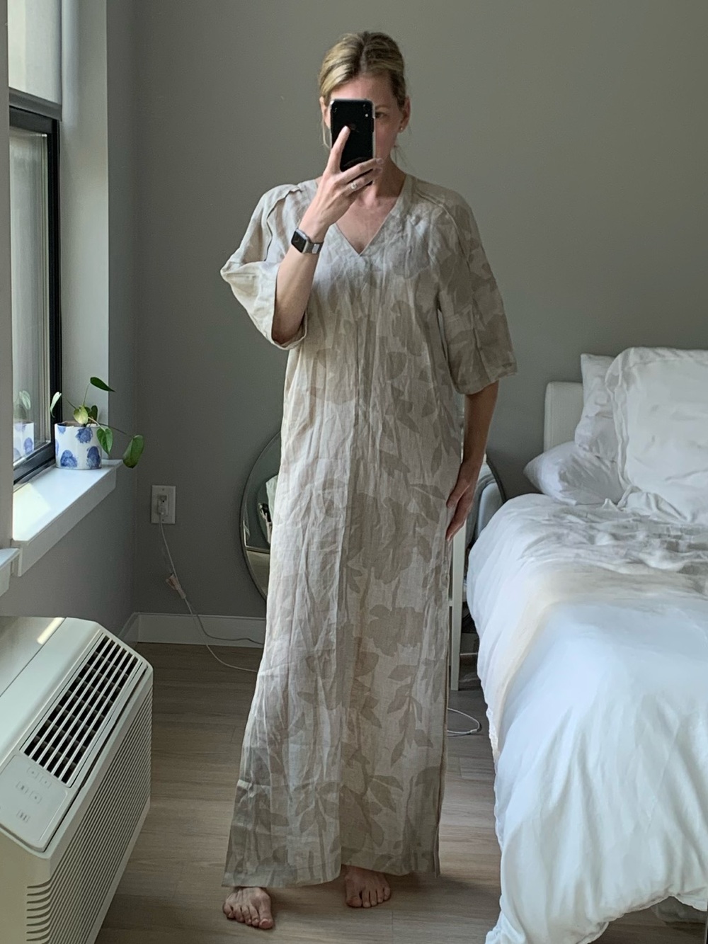 Brunello Cucinelli Beige Flower Print 100% Linen Maxi Dress Caftan NWT Size Smal - Picture 2 of 14